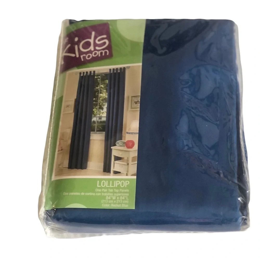Kids Room One Pair Tab Top Rocket Blue Curtains 84”W  84”L